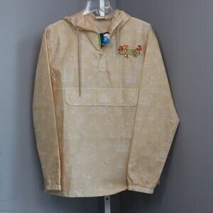 Smurfs Windbreaker Jacket Beige Mushroom Print Hoodie NWT Size M